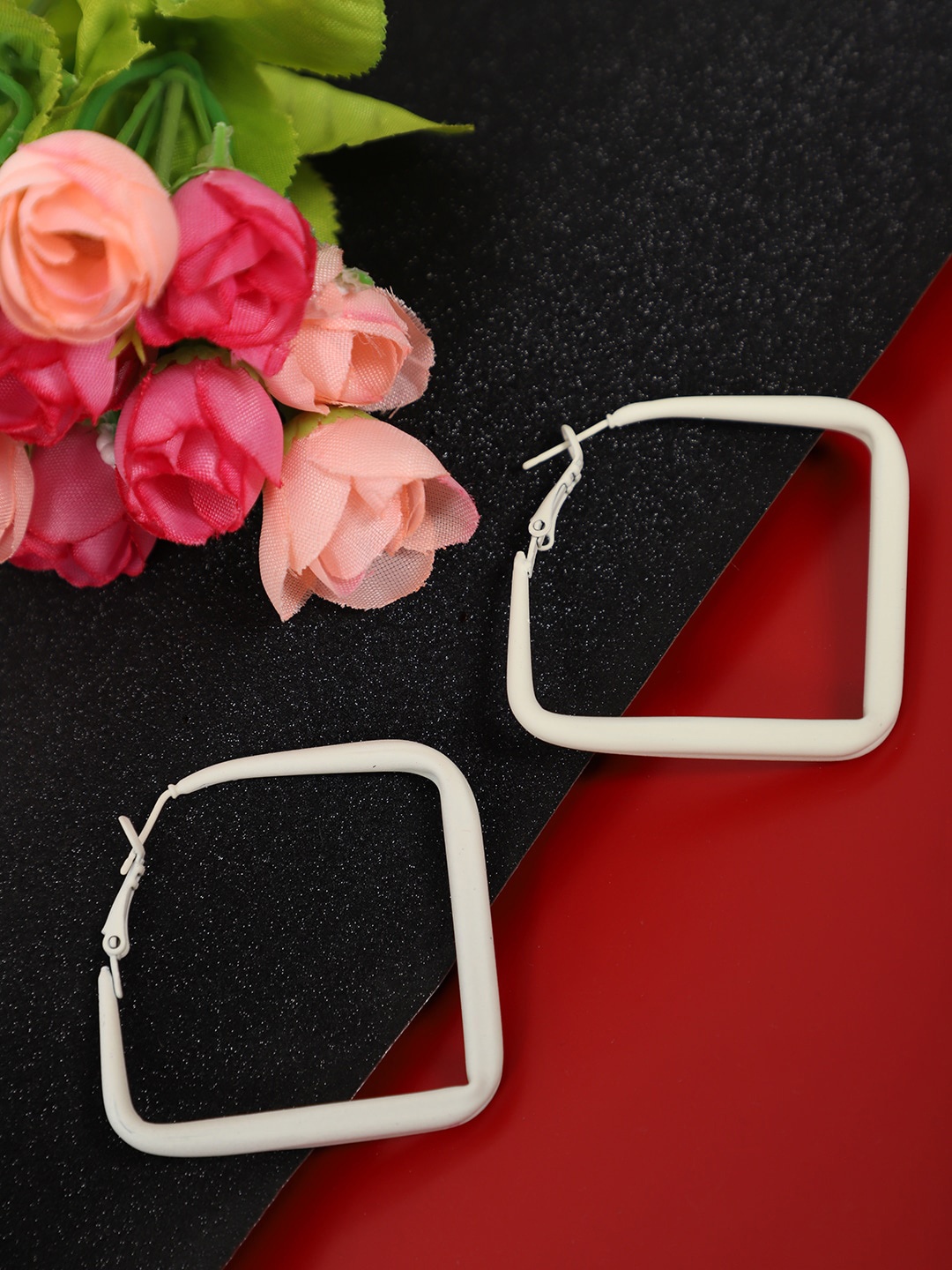 

YouBella White Geometric Hoop Earrings