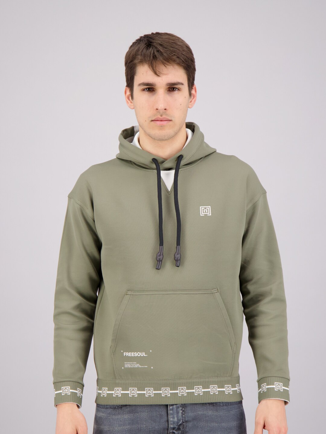 

FREESOUL Men Olive Green Solid Sweatshirt