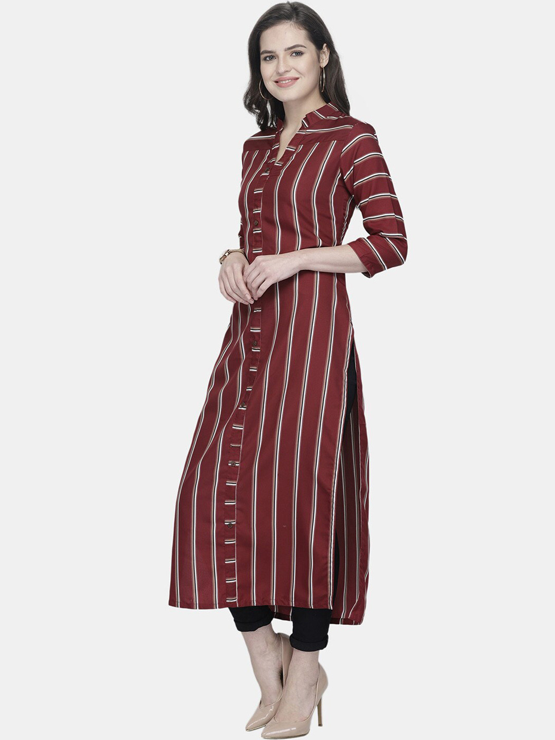 

Aarsha Women Red Striped Crepe Kurta