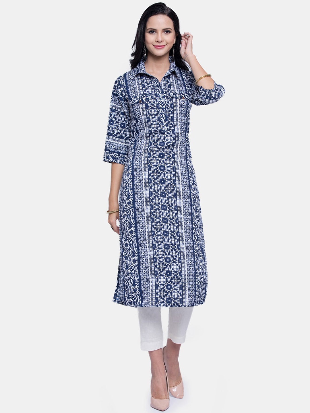

Aarsha Women Blue Ethnic Motifs Printed Crepe Kurta