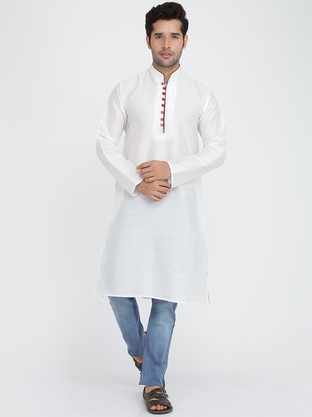 

ROYAL KURTA Men White Mandarin Collar Kurta