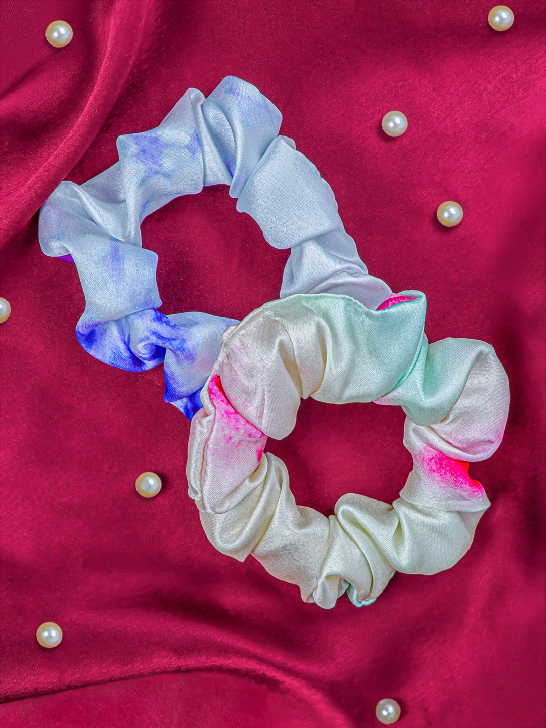 

Bellofox Women Set of 2 White & Blue Tie & Dye Ponytail Holders