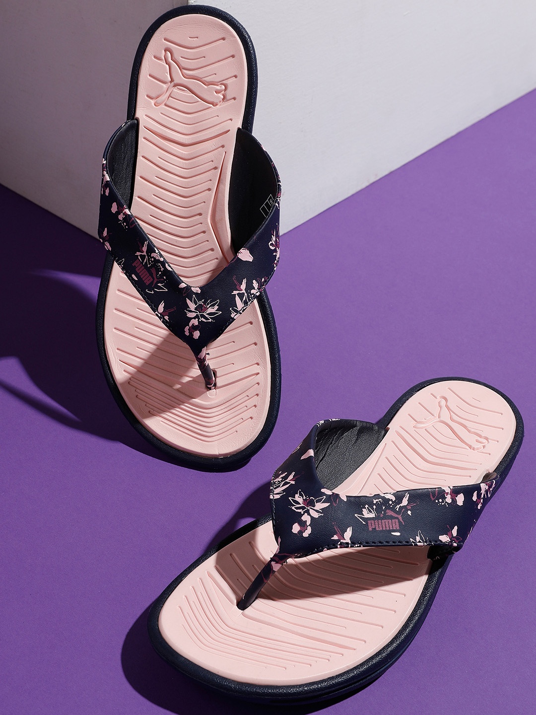 

Puma Women Navy Blue & Pink Floral Printed Thong Flip-Flops