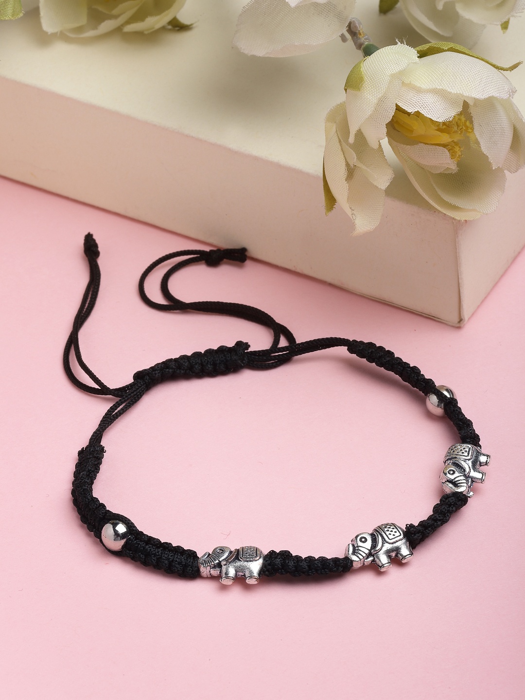 

PANASH Women Silver-Toned & Black German Silver Charm Bracelet