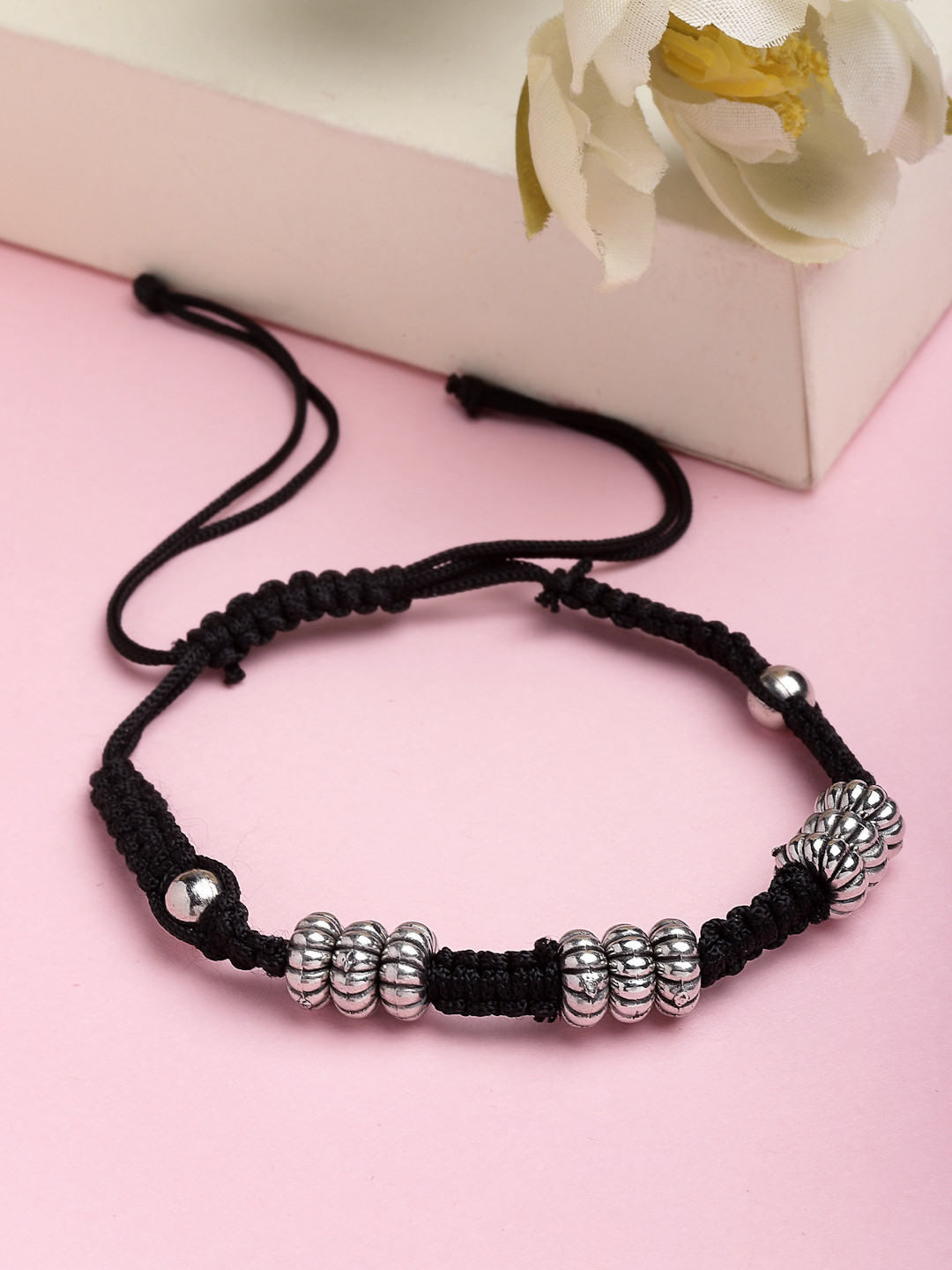 

PANASH Women Silver-Toned & Black German Silver Charm Bracelet