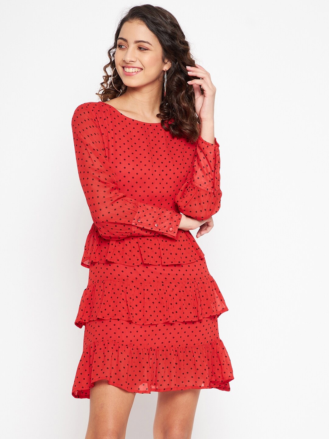 

JUNE & HARRY Red & Black Georgette Dress