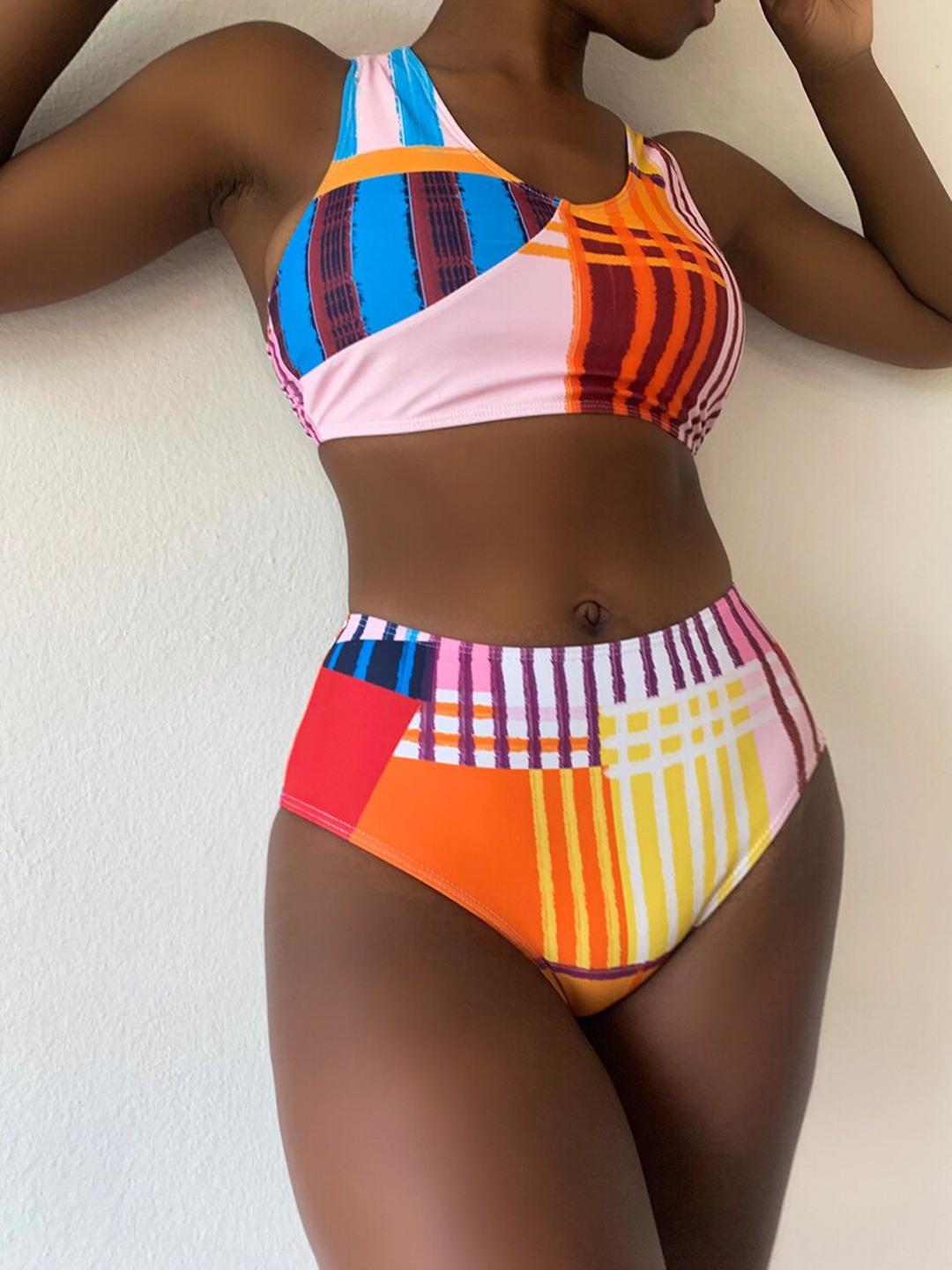 

URBANIC Orange & Blue Printed Tankini Swim Set