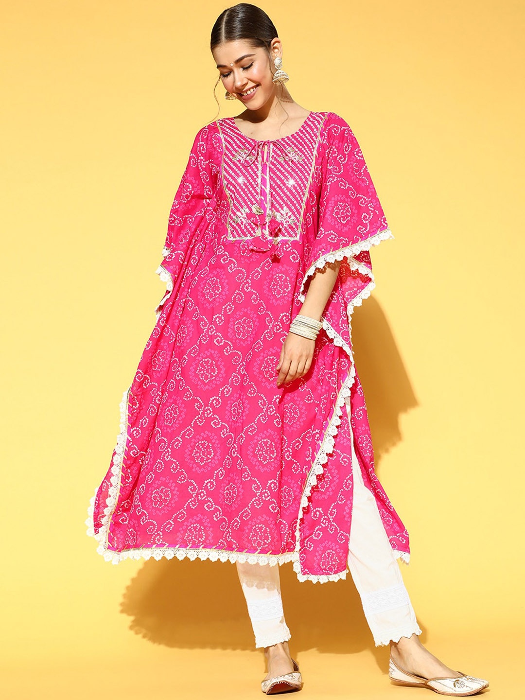 

Ishin Women Pink Ethnic Motifs Printed Pure Cotton Kurta with Trousers