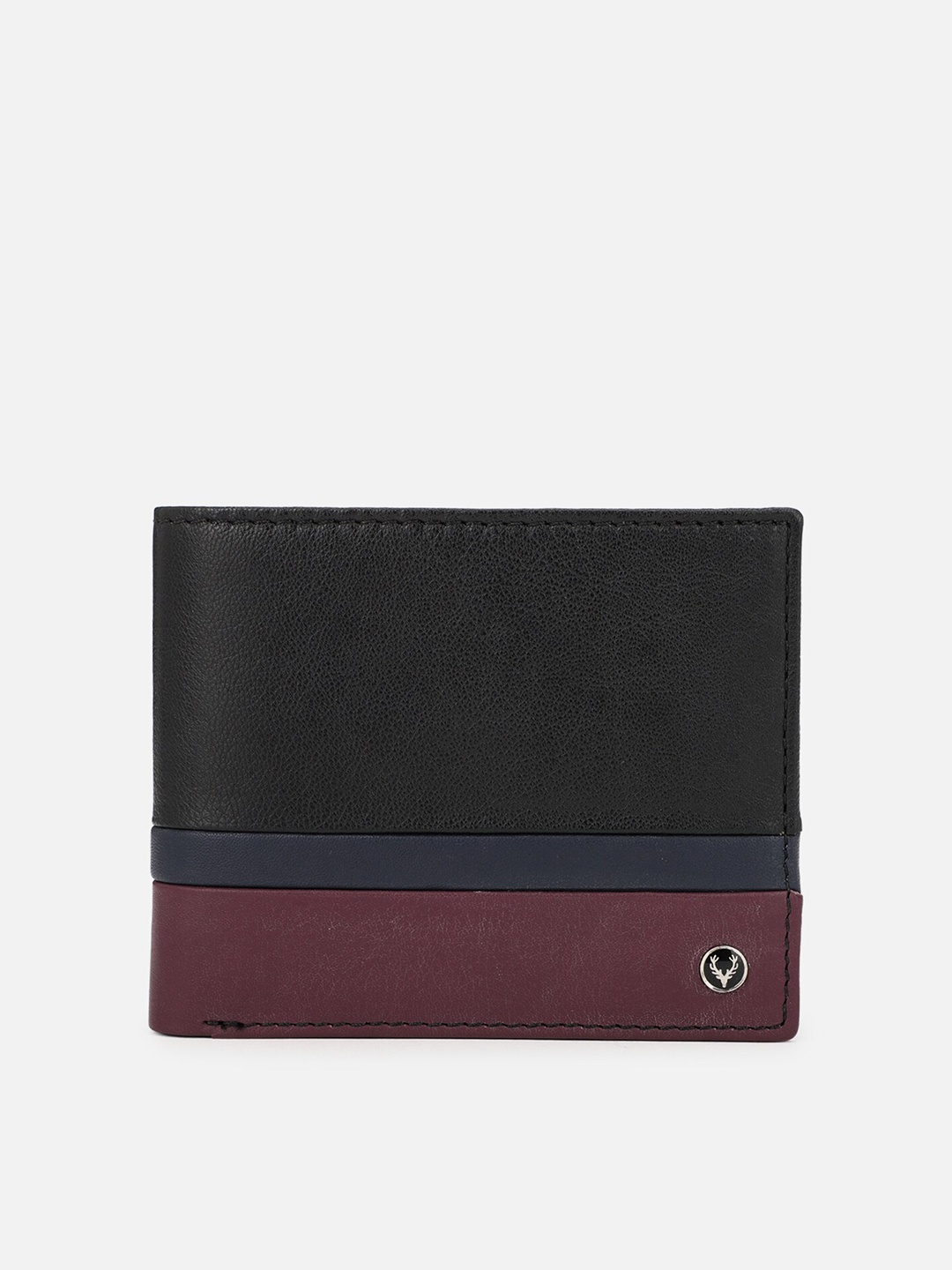 

Allen Solly Men Black & Maroon Colourblocked Leather Two Fold Wallet