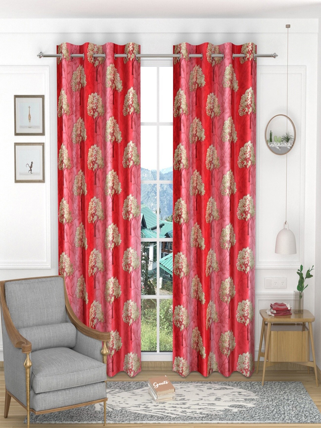 

Homefab India Red & Beige Set of 2 Floral Door Curtain