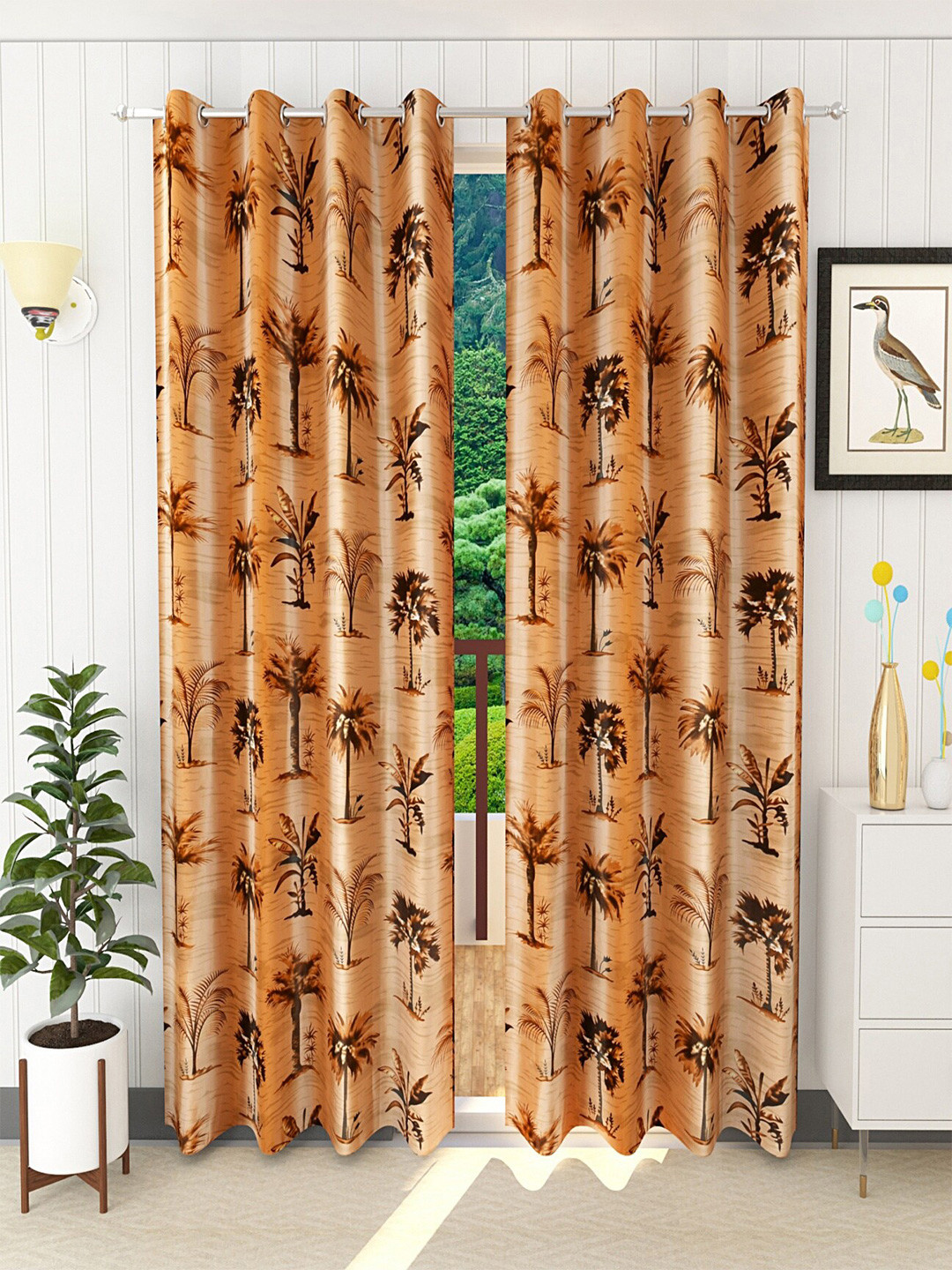 

Homefab India Brown Set of 2 Floral Long Door Curtain