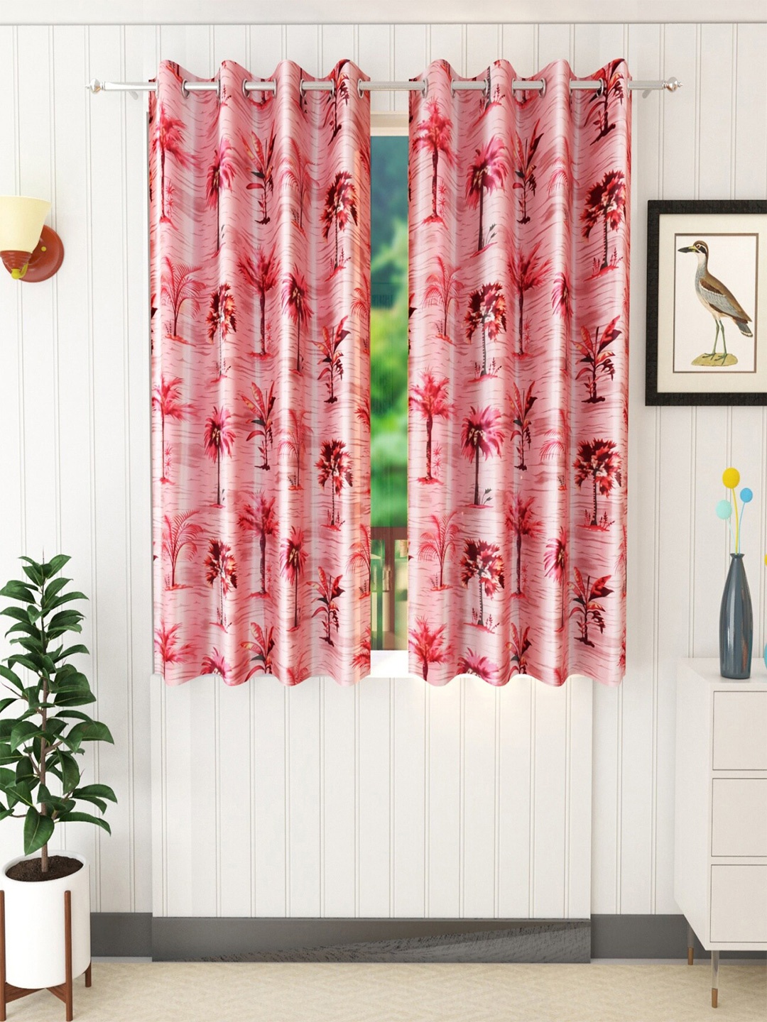 

Homefab India Pink Set of 2 Floral Window Curtain