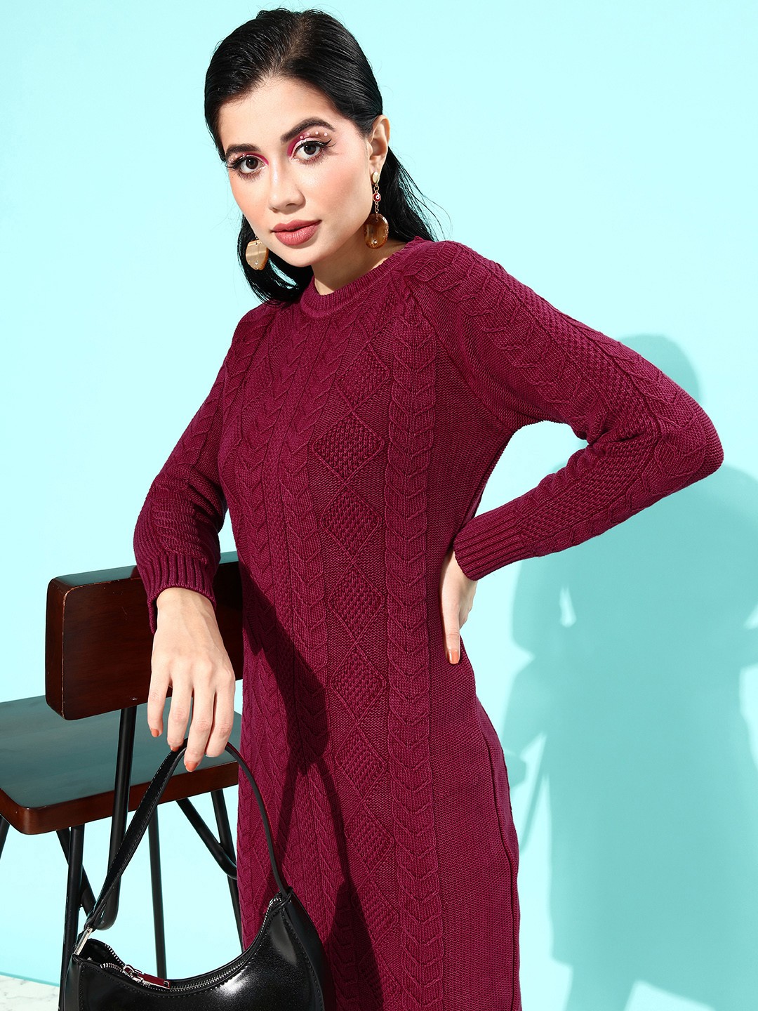 

The Roadster Life Co. Women Maroon Self-Design Pure Cotton Jumper Dress