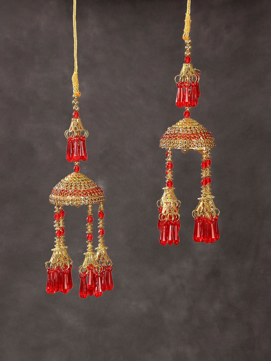 

AccessHer Set Of 2 Gold Plated & Red Beaded Bridal Layered Kaleeras