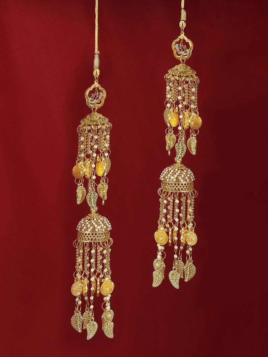 

AccessHer Set Of 2 Gold-Toned & White Beaded Bridal Layered Kaleeras