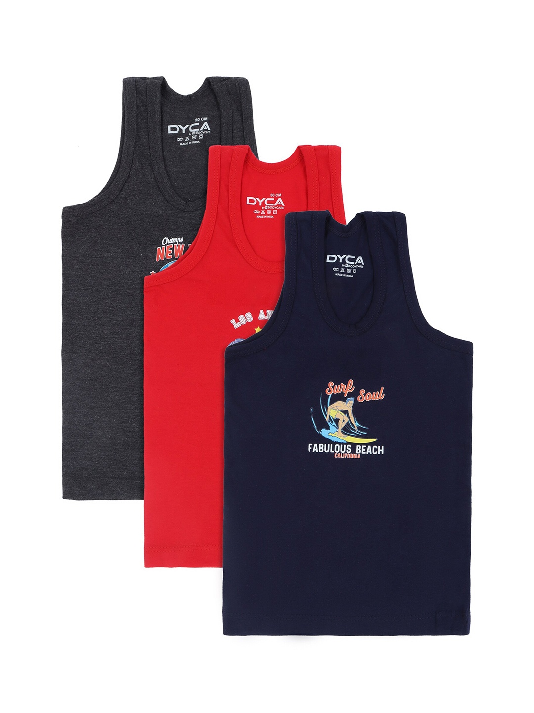 

DYCA Boys Pack of 3 Assorted Cotton Innerwear Vests, Black