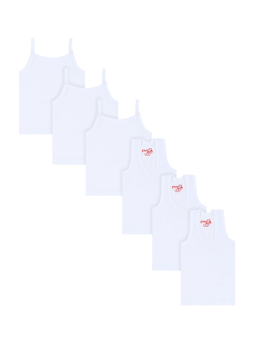 

DYCA Girls Pack Of 6 White Solid Cotton Camisoles & Vests-DIA614-PK005_P6-White