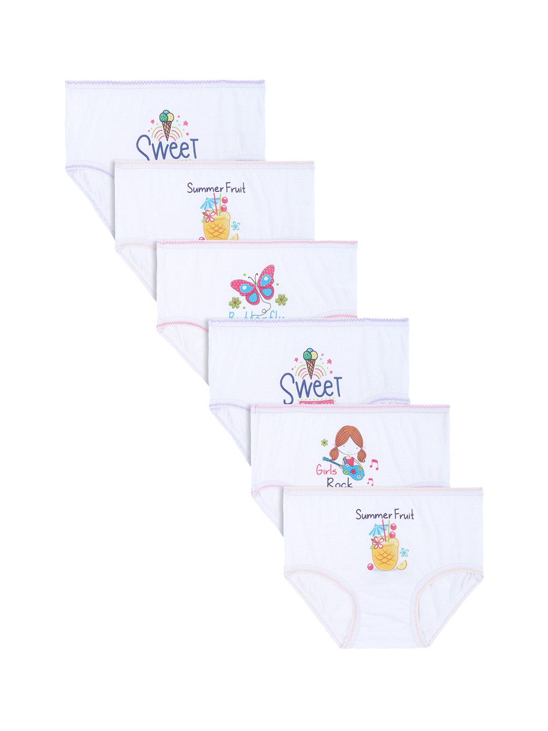 

DYCA Girls Pack Of 6 White Printed Cotton Briefs