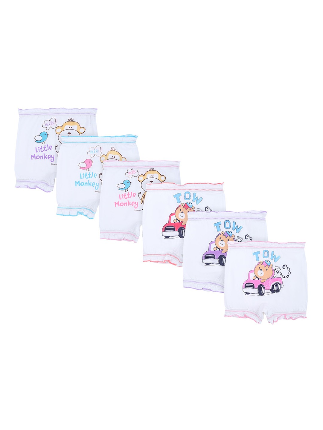 

DYCA Kids Pack Of 6 Printed Bloomers, White