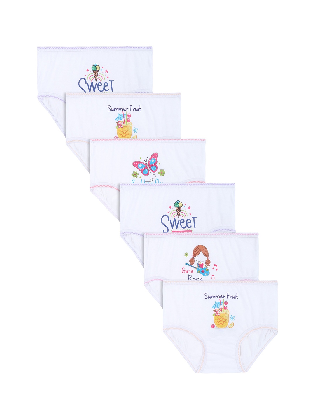 

DYCA Girls White Pack Of 6 Printed Cotton Hipster Briefs