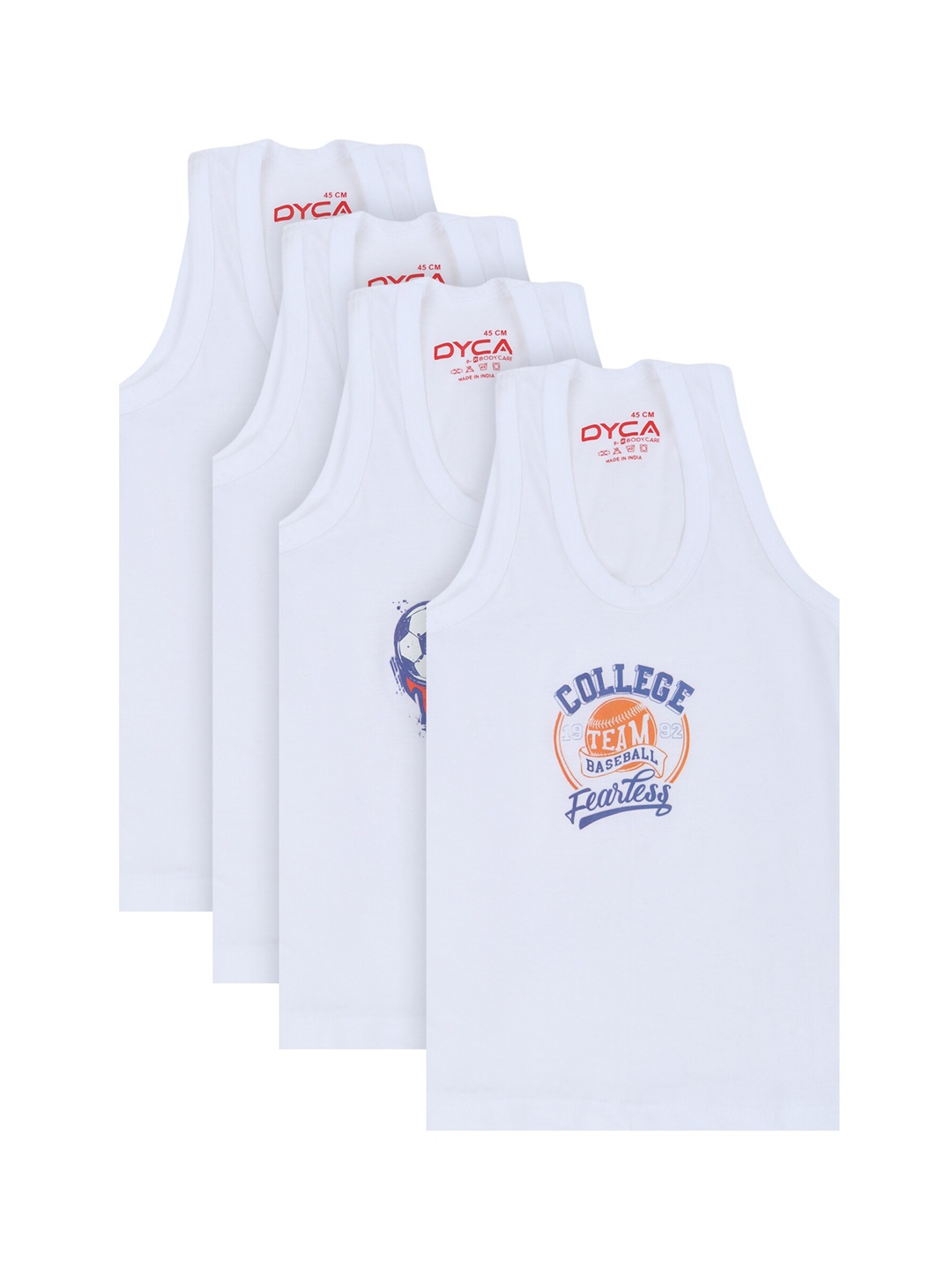 

DYCA Kids-Boys Pack Of 4 White Printed Innerwear Vests