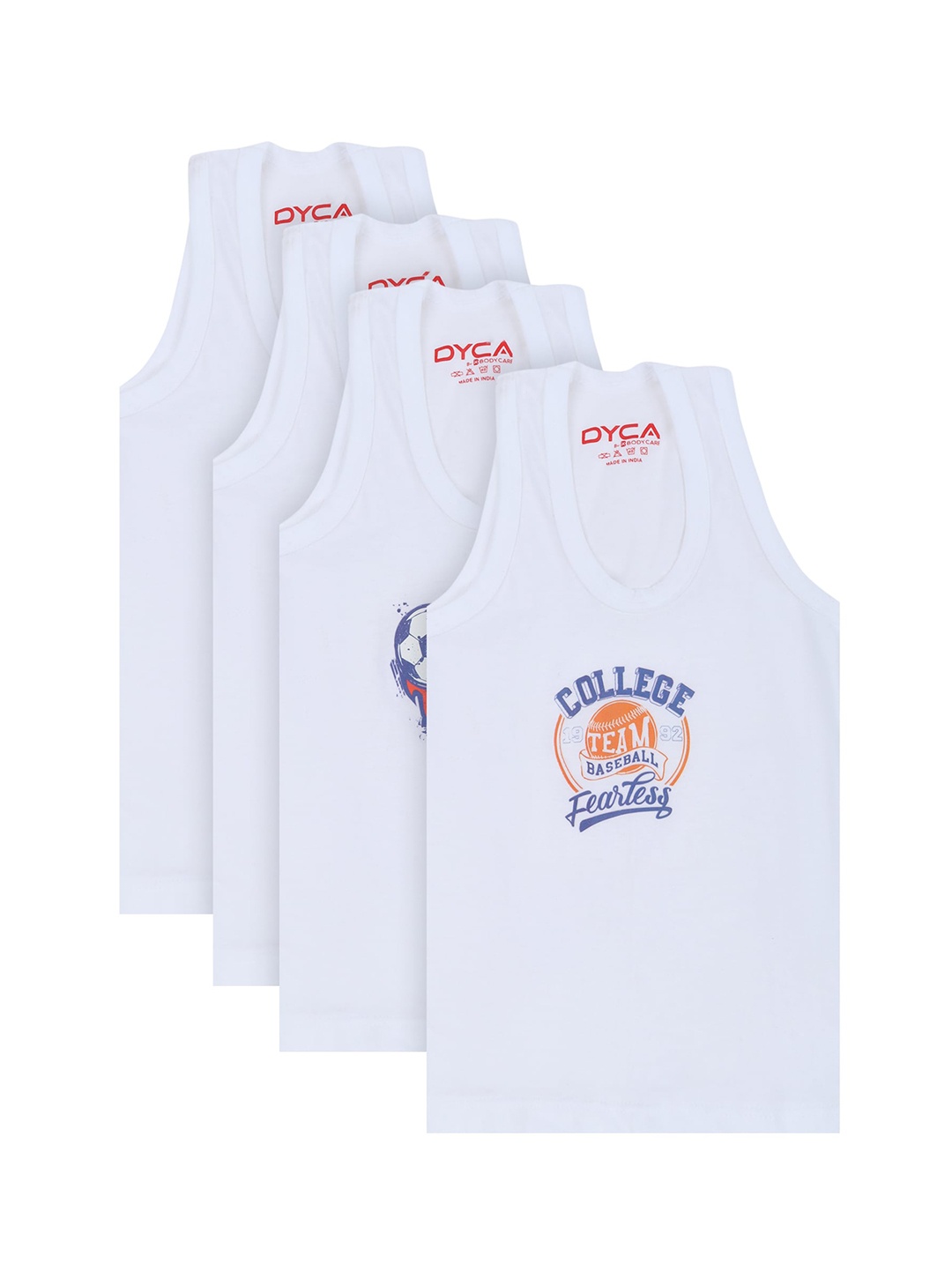 

DYCA Boys Pack Of 4 Assorted White Printed Vests