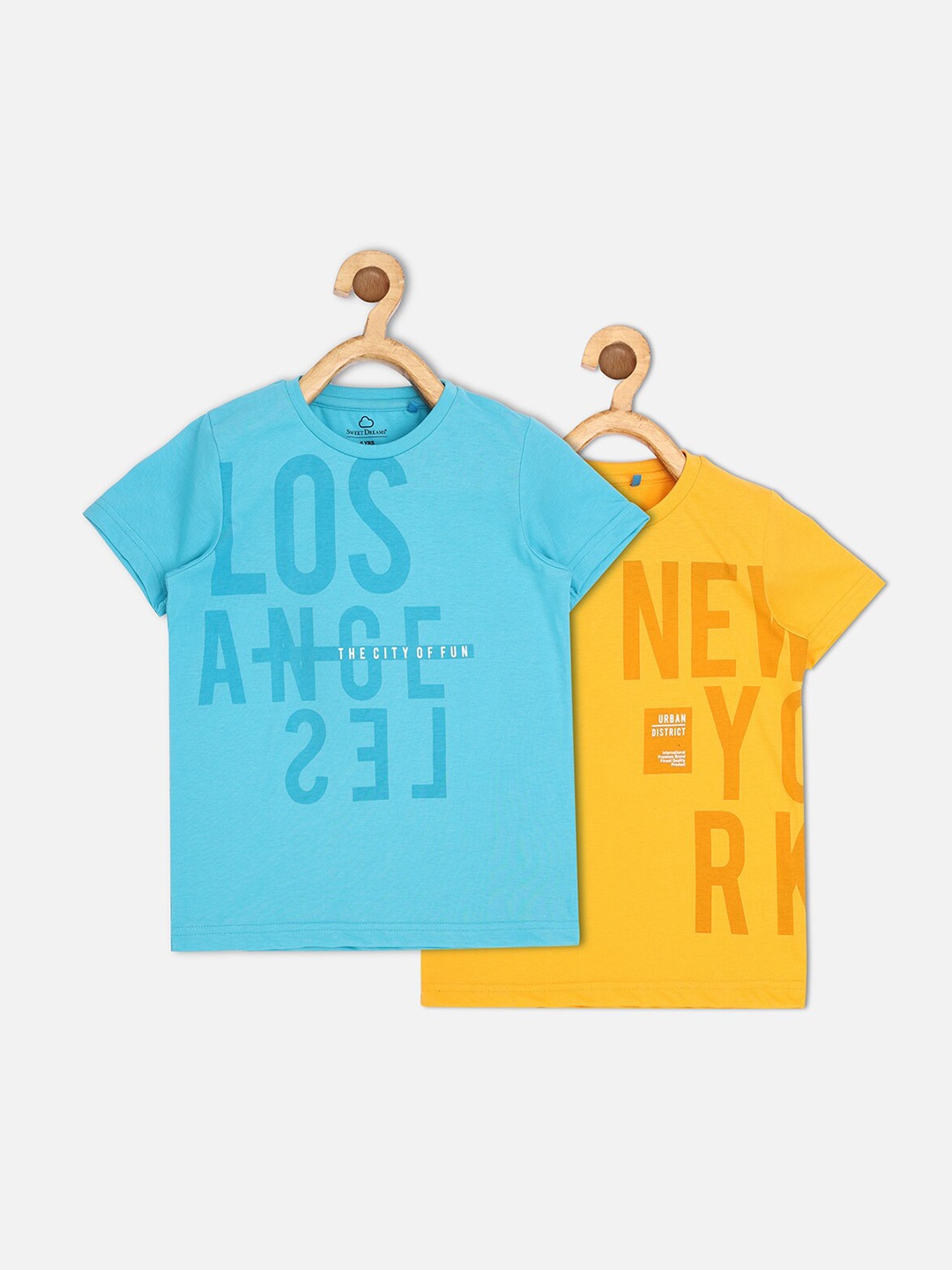 

Sweet Dreams Boys Yellow & Blue Typography 2 Printed T-shirt