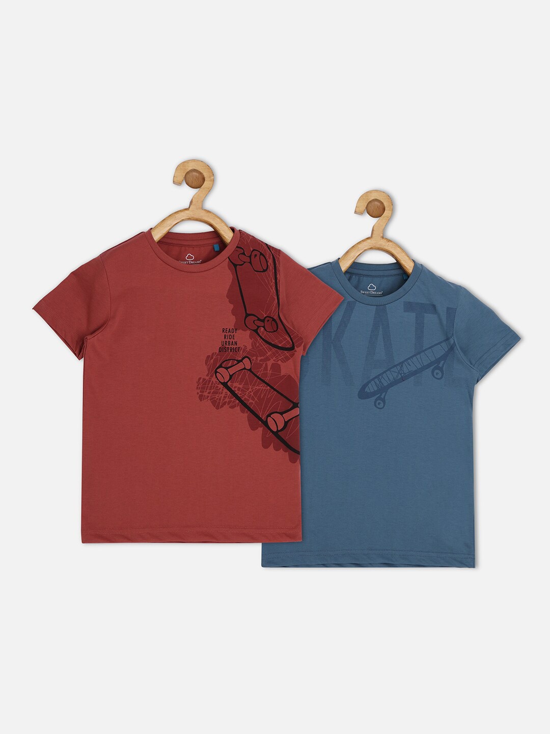

Sweet Dreams Boys Blue & Maroon Set of 2 Printed T-shirt