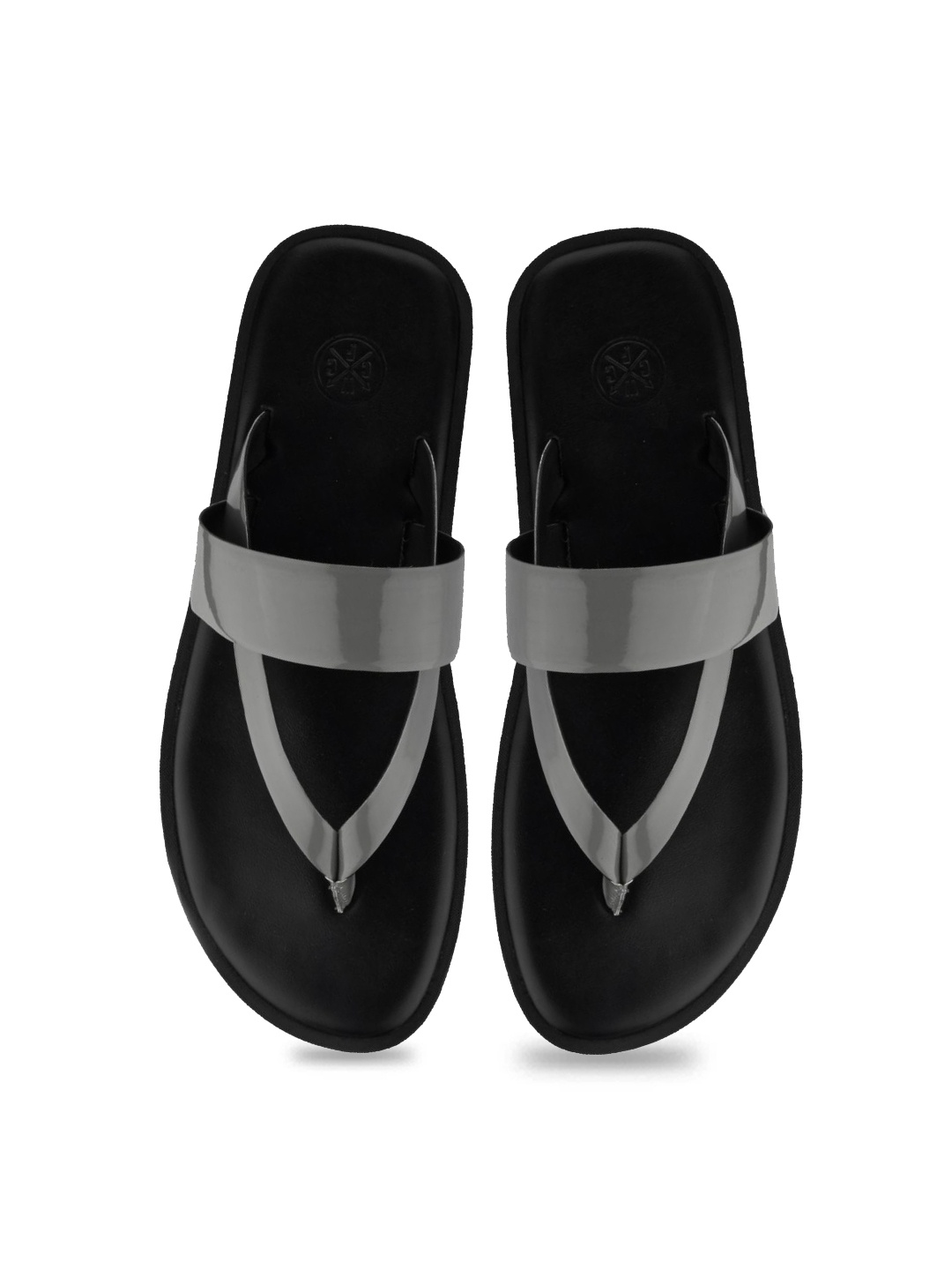 

SKO Men Grey & Black Leather Comfort Sandals