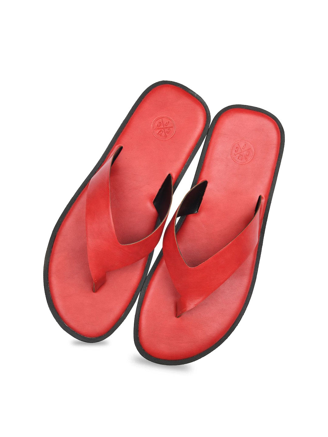 

SKO Men Red & Black Leather Comfort Sandals