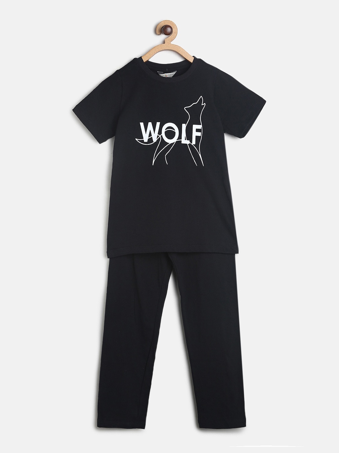 

TALES & STORIES Boys Black Printed Night suit