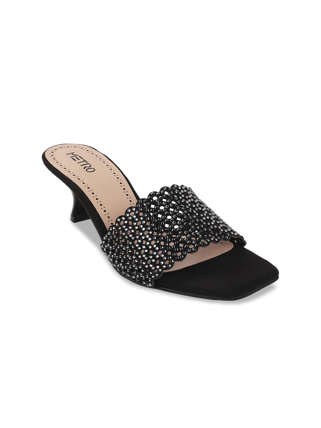 

Metro Black Embellished Party Kitten Heels