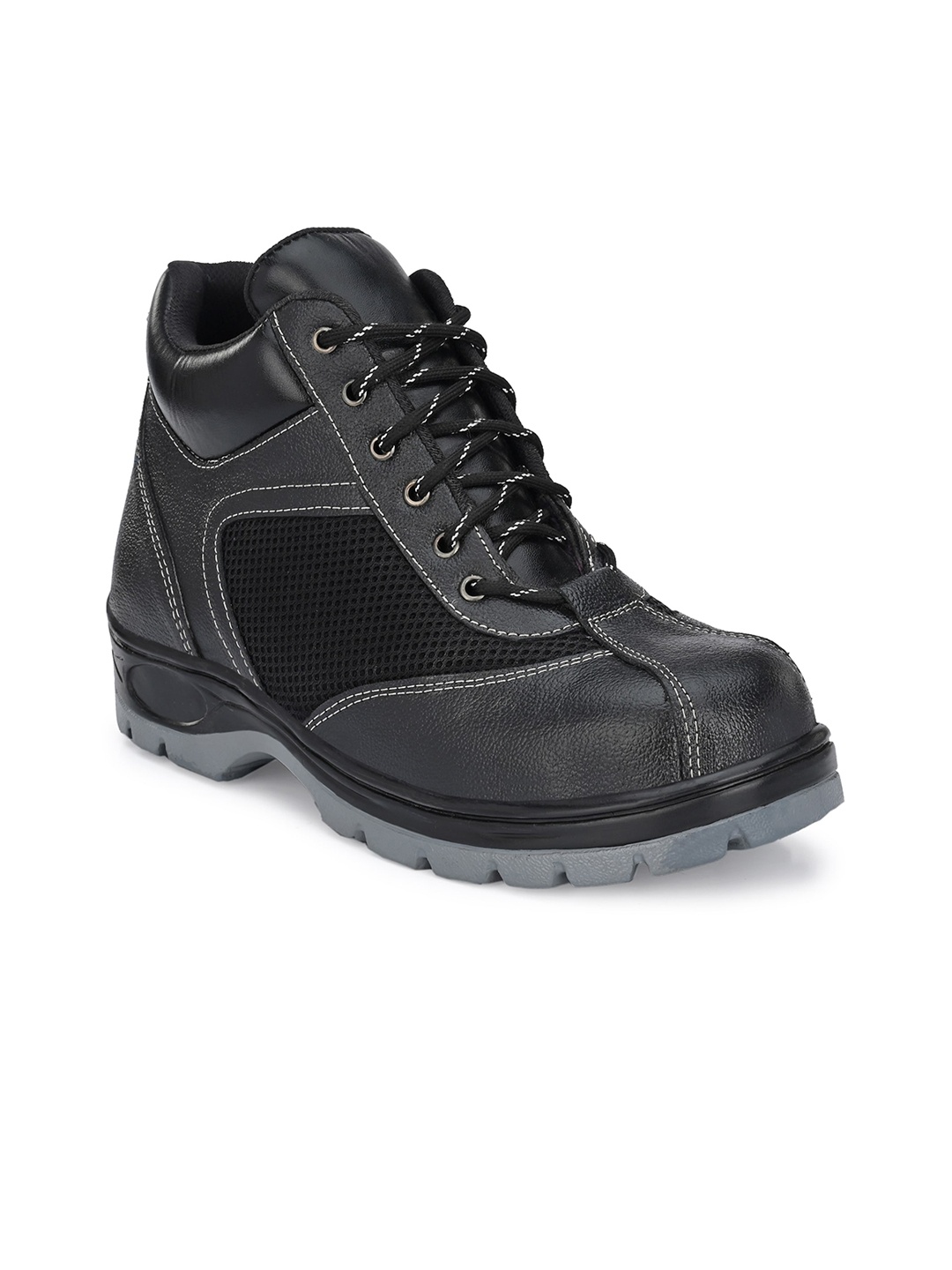 

Hundo P Men Black Leather Steel Toe Boots Anti Skid Sole