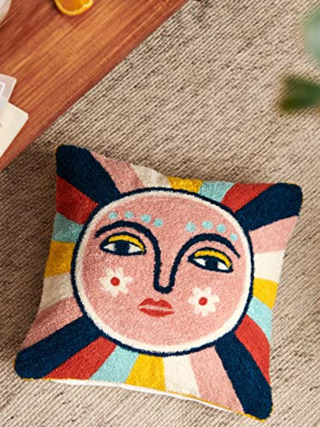 

Chumbak Peach-Coloured & Blue Embroidered Square Cushion Covers