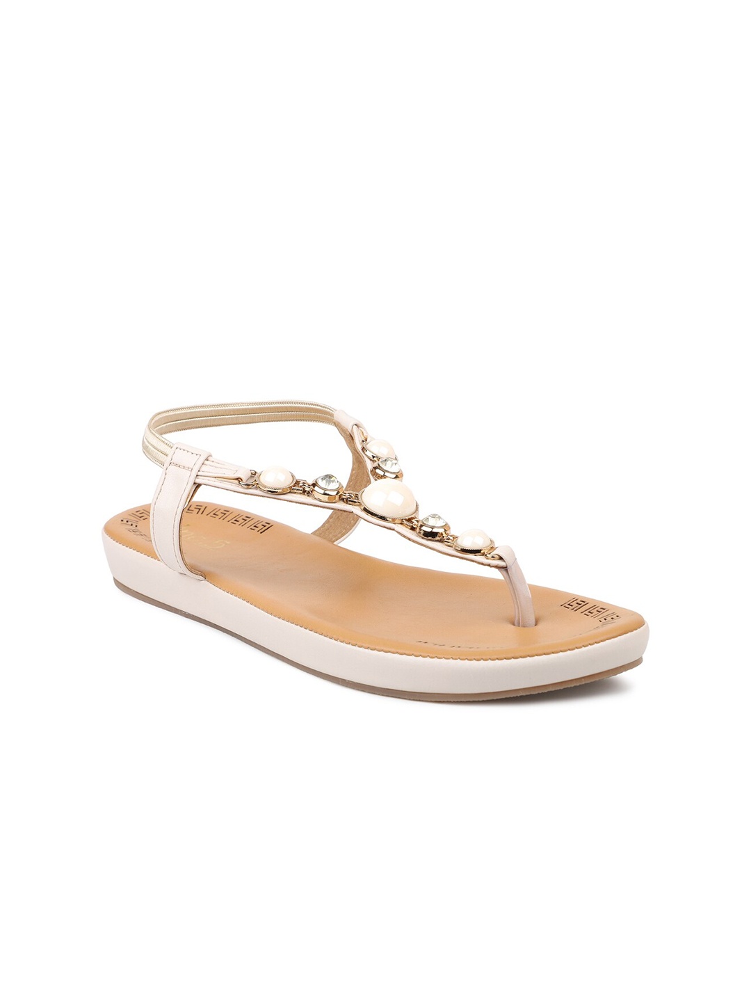 

Inc 5 Women Beige Embellished T-Strap Flats
