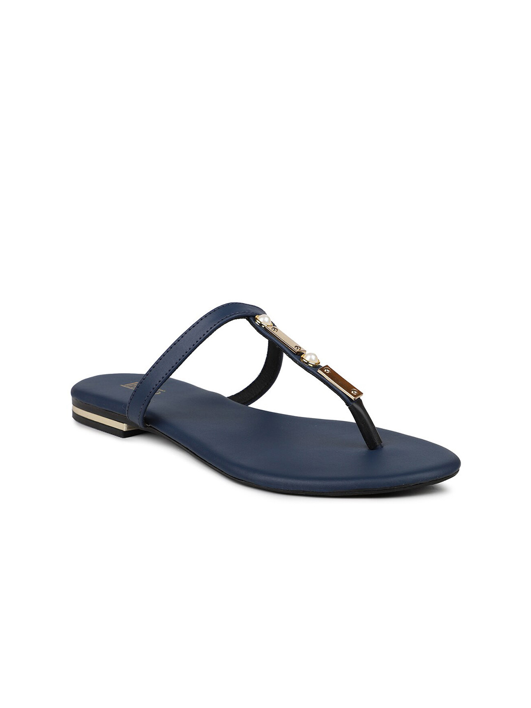 

Inc 5 Women Navy Blue Embellished T-Strap Flats