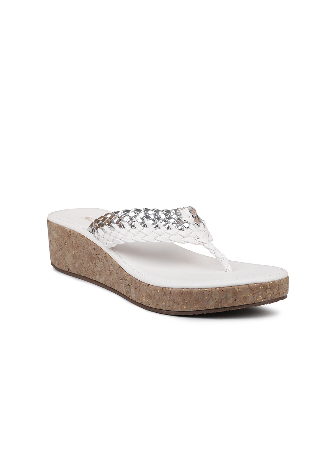 

Inc 5 White & Silver-Toned Wedge Sandals