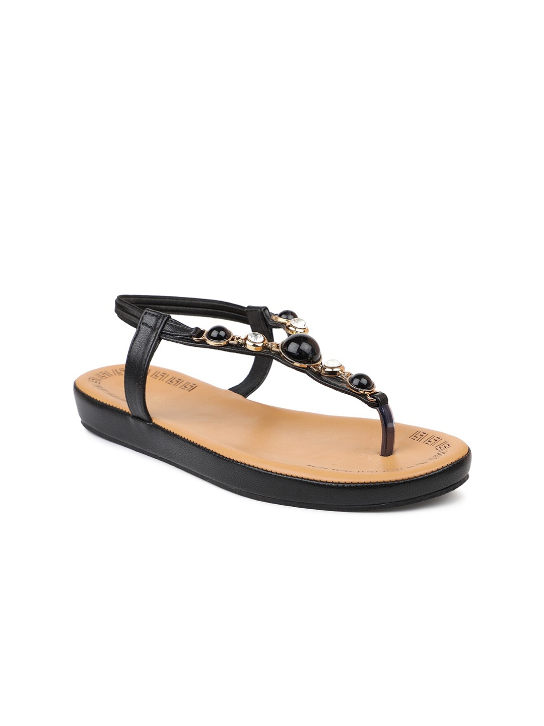 

Inc 5 Women Black Embellished T-Strap Flats