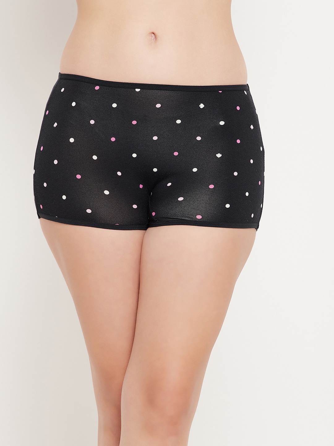 

Clovia Women Black & White Polka Dot Printed Cotton Boy Shorts Briefs
