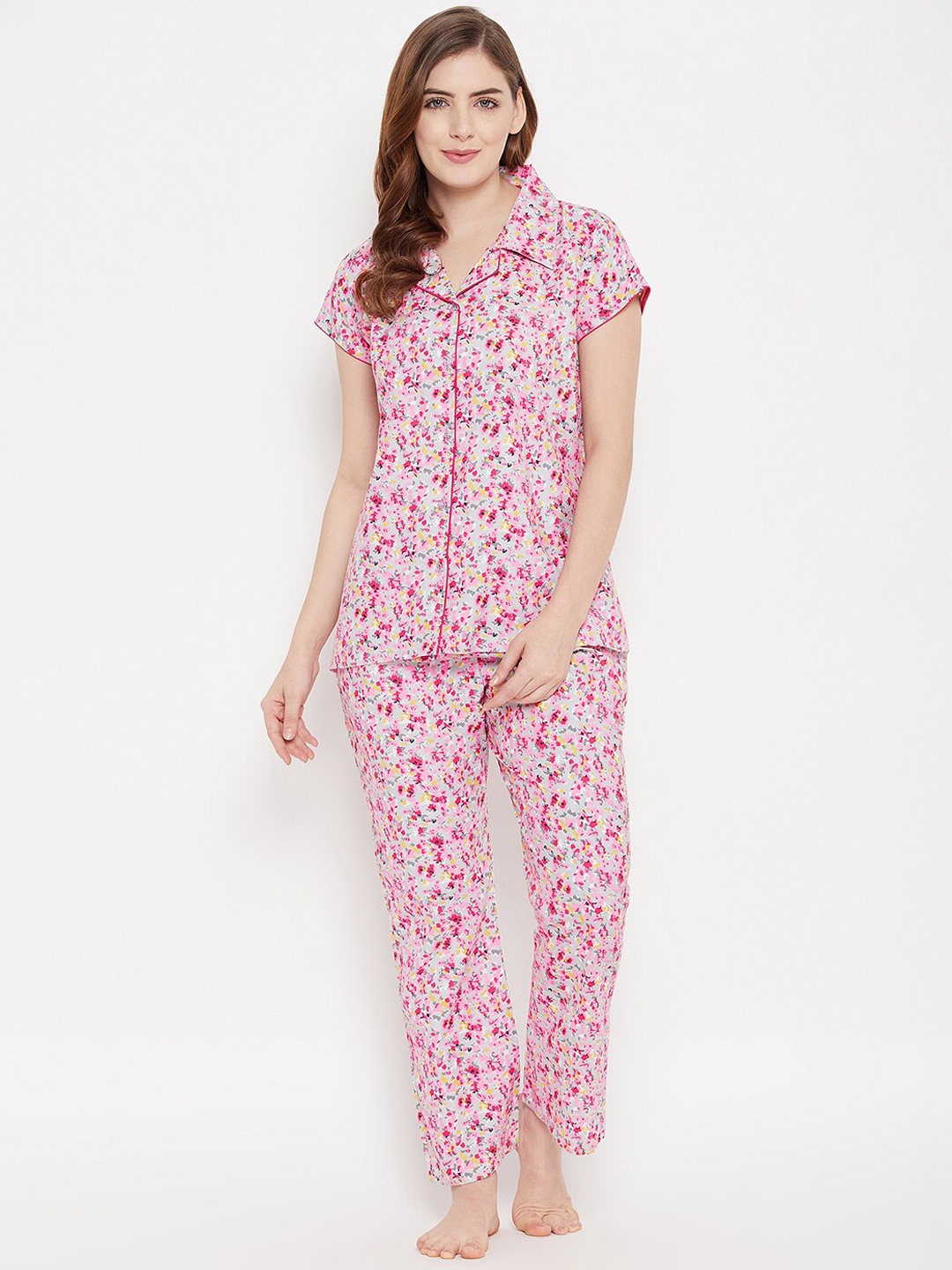

Clovia Women Pink & Blue Printed Night suit