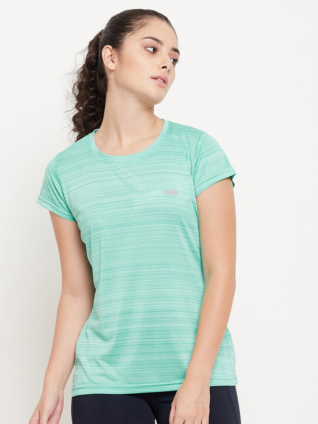 

Clovia Women Turquoise Blue Sports Slim Fit Sports T-shirt