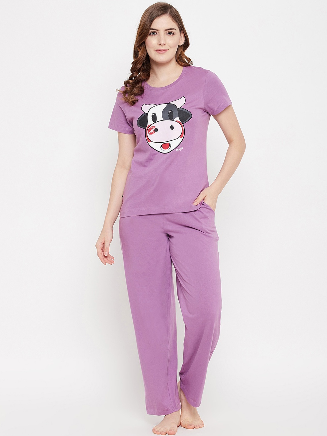 

Clovia Women Purple Printed Night suit