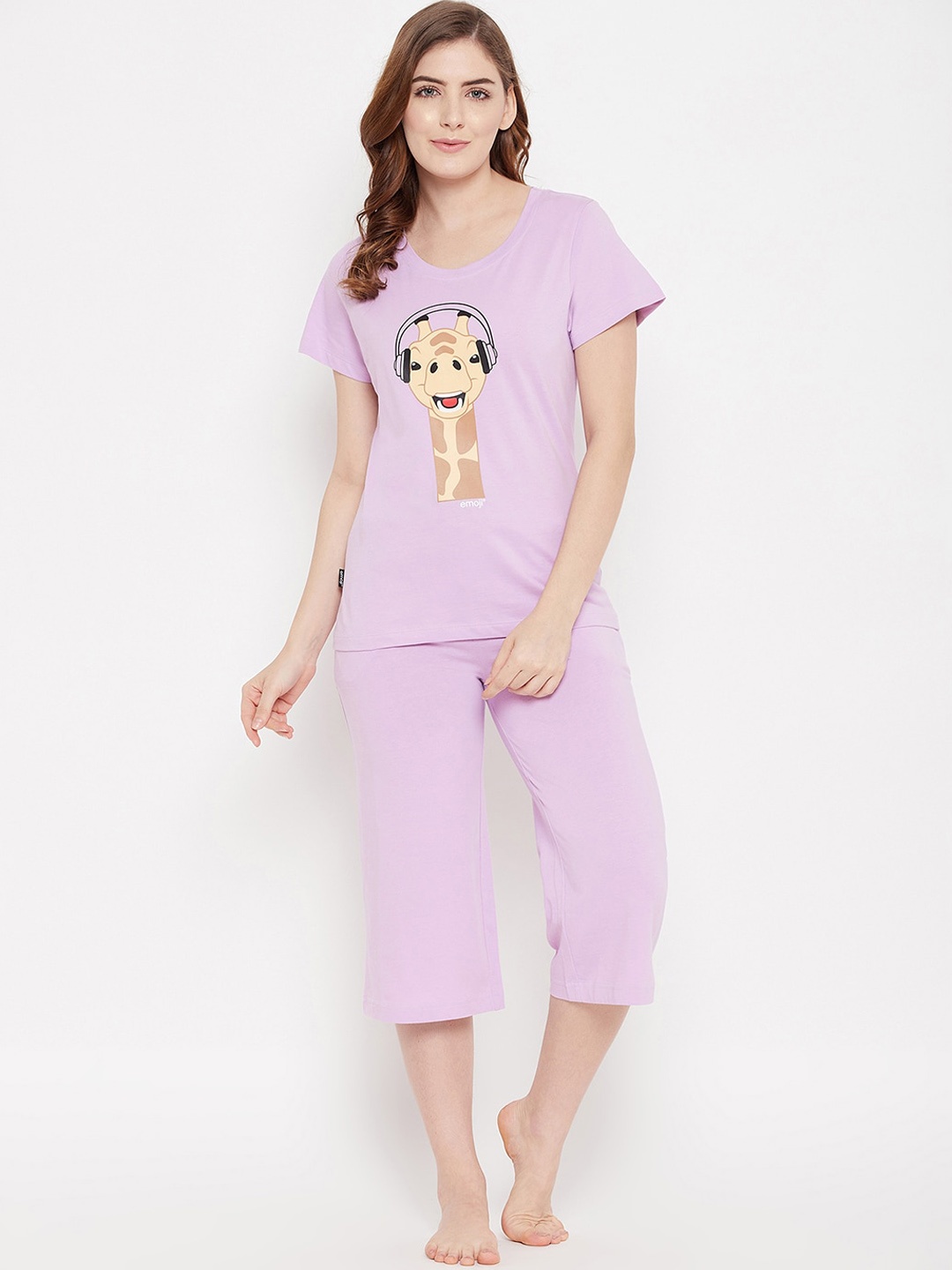 

Clovia Women Purple & Beige Printed Night suit