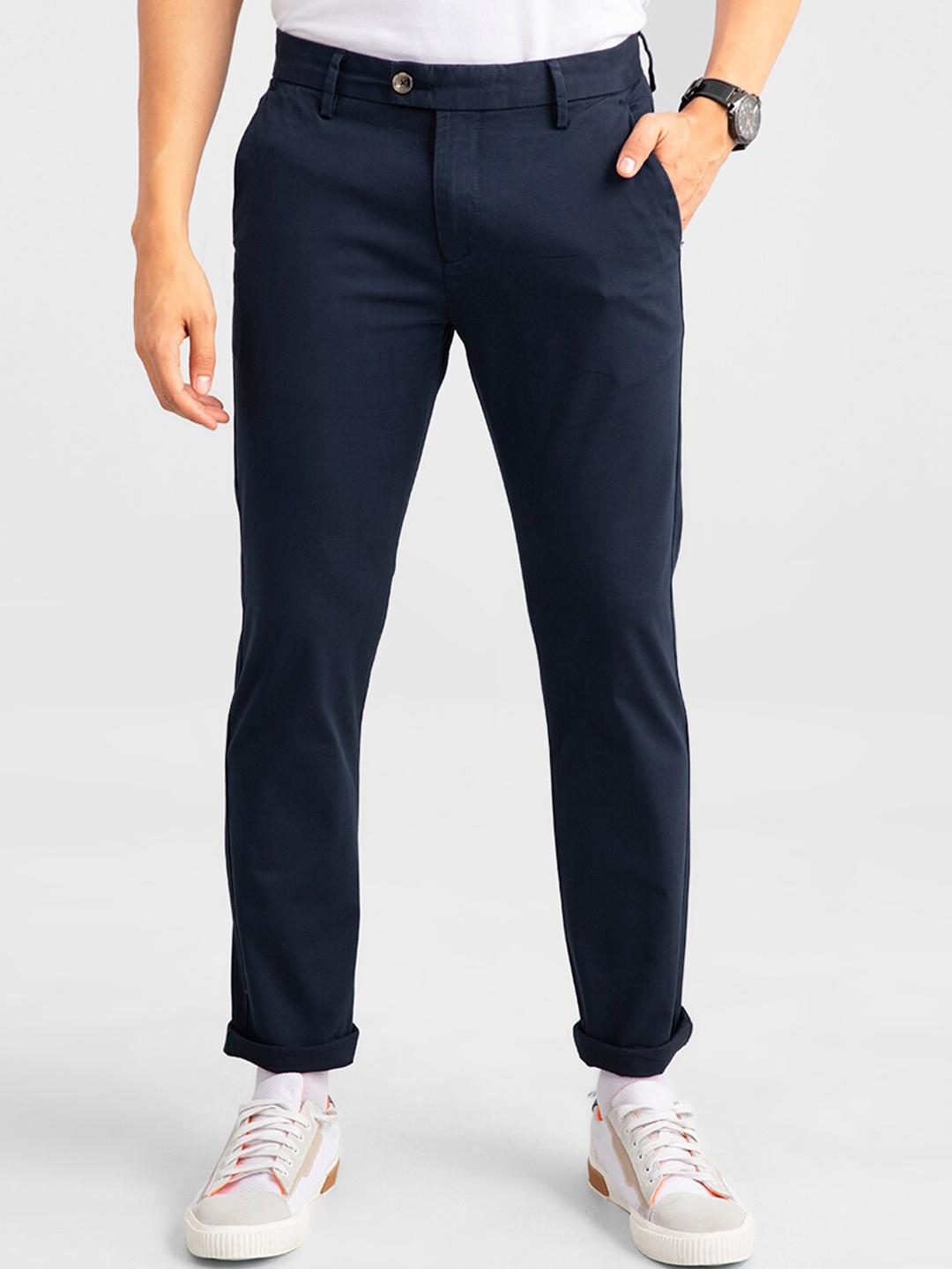 

Snitch Men's Blue Tapered Fit Trousers