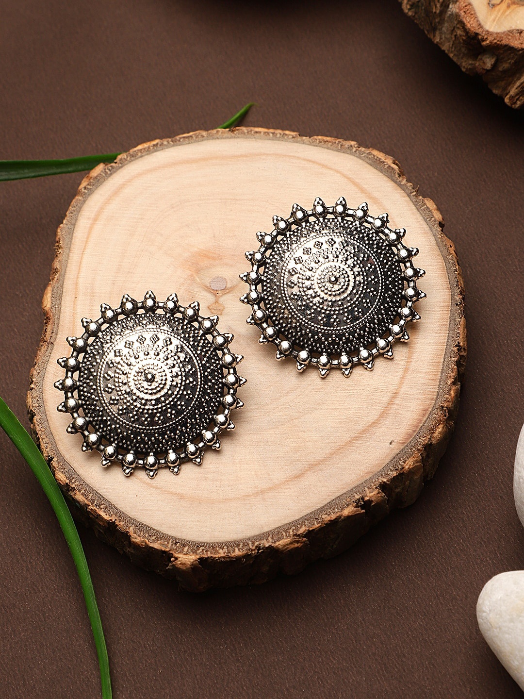 

KACY Silver-Plated Oxidised Circular Studs