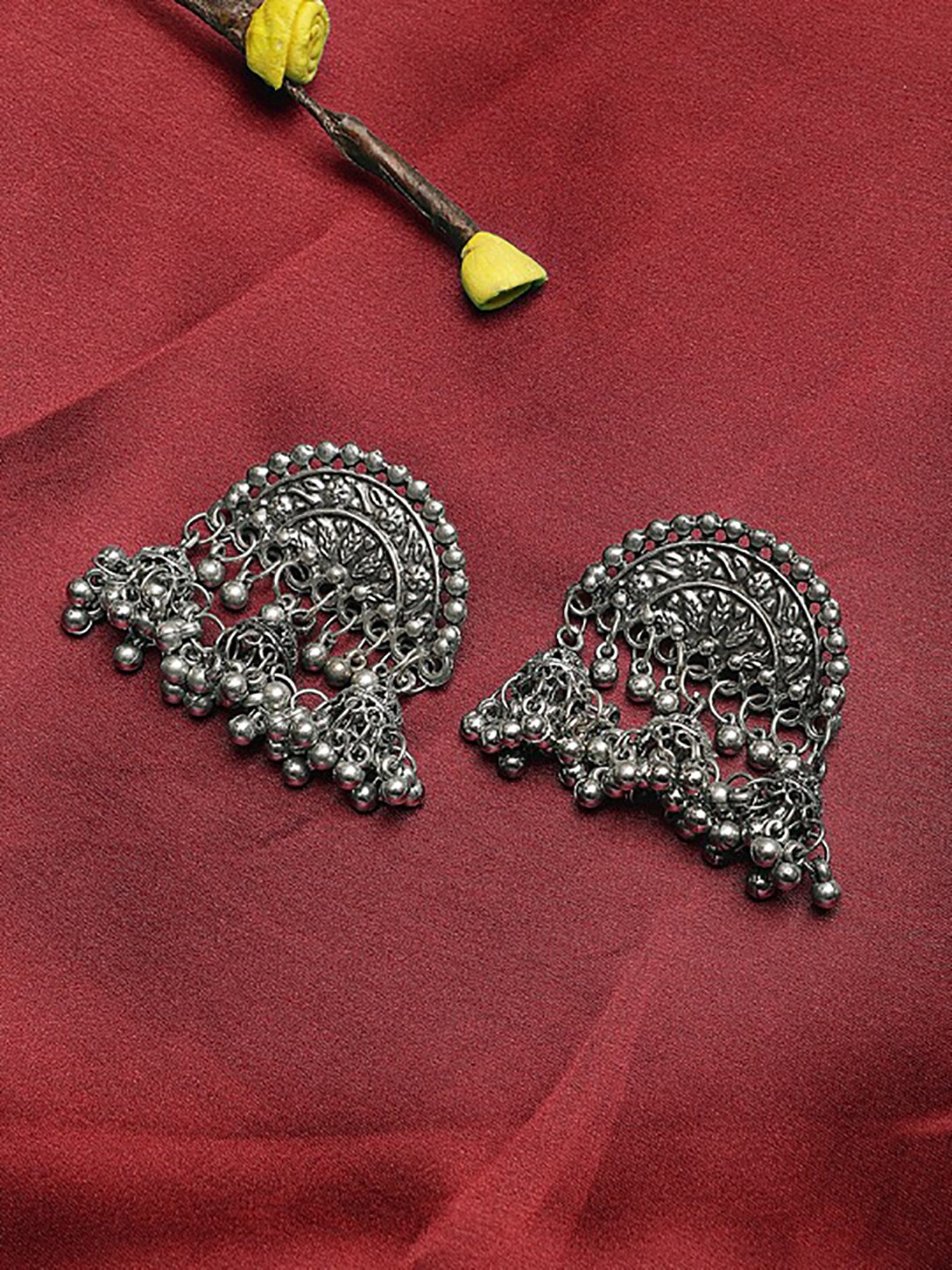 

KACY Silver-Toned Contemporary Jhumkas Earrings