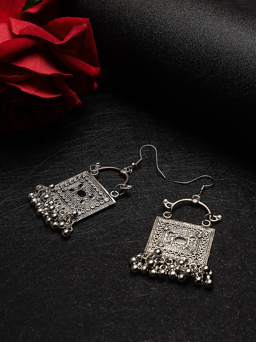 

KACY Silver-Plated Oxidised Square Drop Earrings