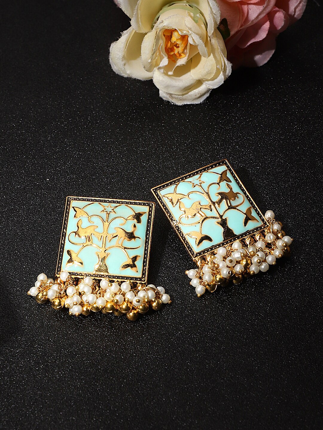 

KACY Women Turquoise Blue & Gold-Toned Square Drop Earrings