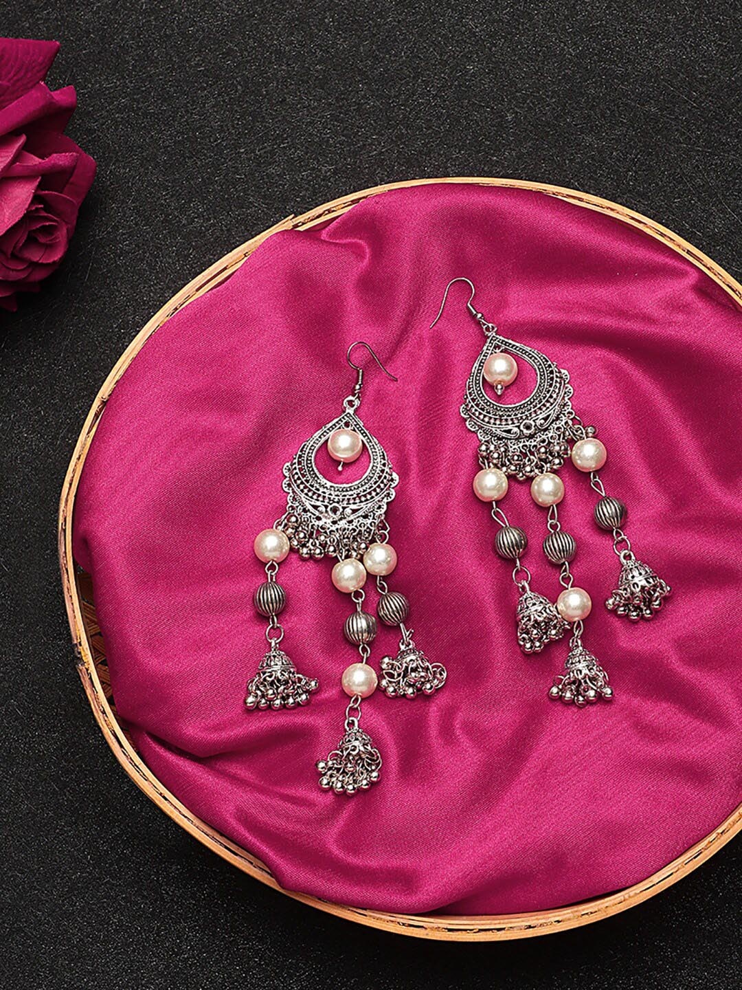 

KACY Silver-Toned & Plated Stone-Studded Classic Drop Earrings