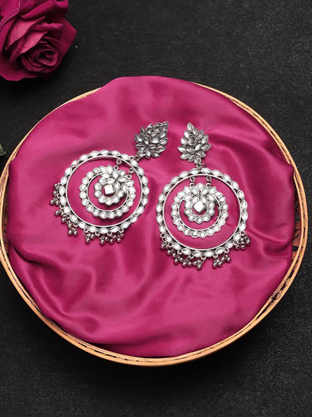 

KACY Silver-Plated Circular Chandbalis Earrings